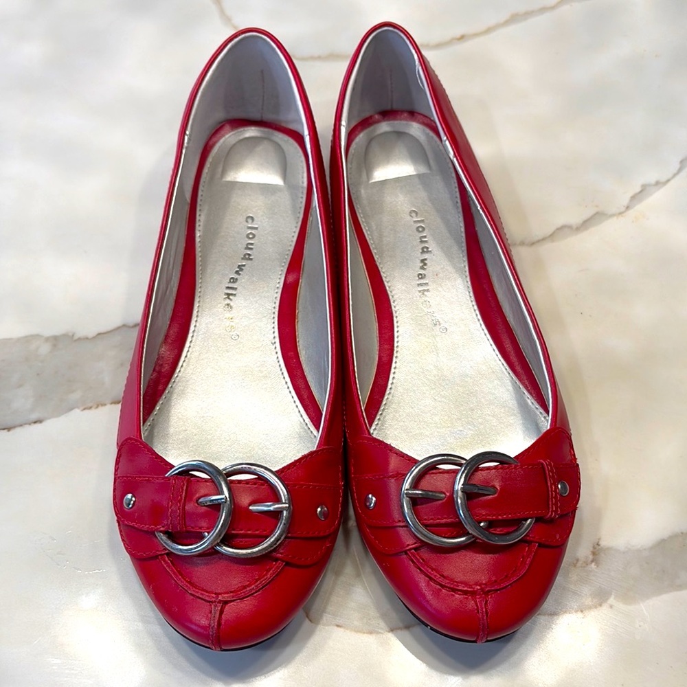 Red Flats with Metallic Rings and Glossy Finish